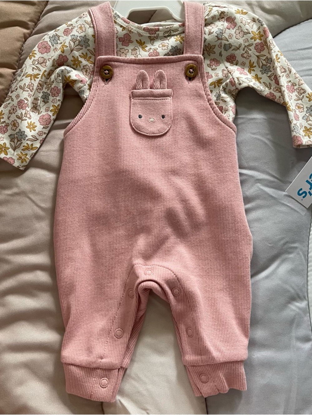 Carters Overalls Set Newborn Pink Floral Bunny Easter Ribbed Two Piece New X